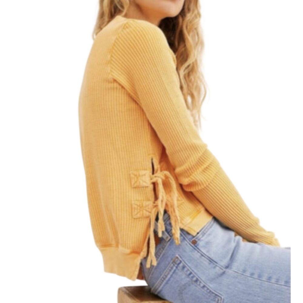 Free People Women’s Interlaken Crop Thermal SZ SM Sherbert Waffle Side Ties GUC